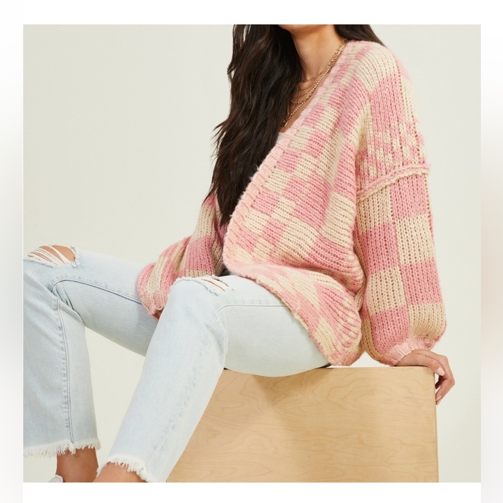 PINK AND WHITE CHECKERED ALTARD STATE CARDIGAN - Picture 4 of 4